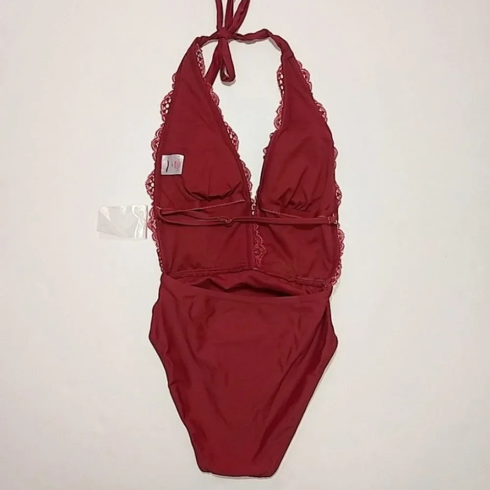 Xhilaration Pink Plunge Lace One Piece Swimsuit XS